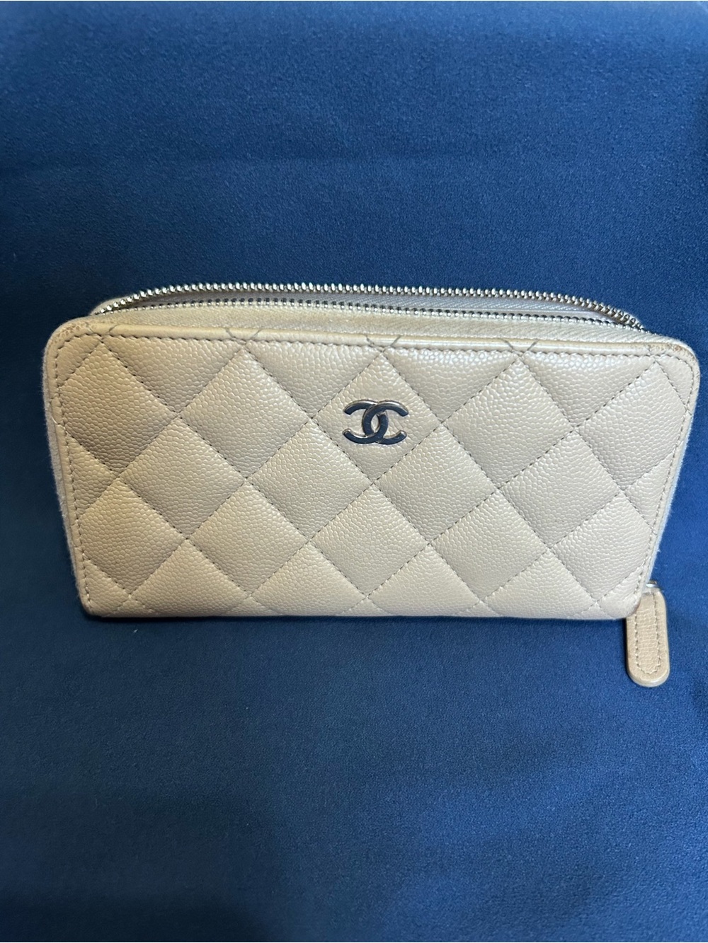 Chanel Quilted Zip-Around Wallet in Cream Leather